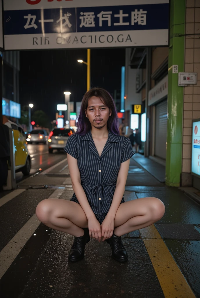 (highest quality、4K、High resolution)、Portrait、Beautifully detailed eyes、Perfectly shaped nose、Full and seductive lips、Shiny wet hair、A visually striking face、Ideal Body Proportions、(Spread your legs)、(Squat)、A feminine and primitive see-through dress、Stand on a rooftop and look out over the city skyline、Tall modern skyscrapers、There was a strong wind blowing.、((Heavy rain falls from dark clouds:1.6))、(motion blur effect)、Dramatic lightning lit up the sky、My wet clothes were sticking to my body、Standing gracefully and confidently on the rooftop、Dresses fluttering in the wind、Eyes staring straight into the camera lens、It creates a fascinating and powerful connection.、natural breast、