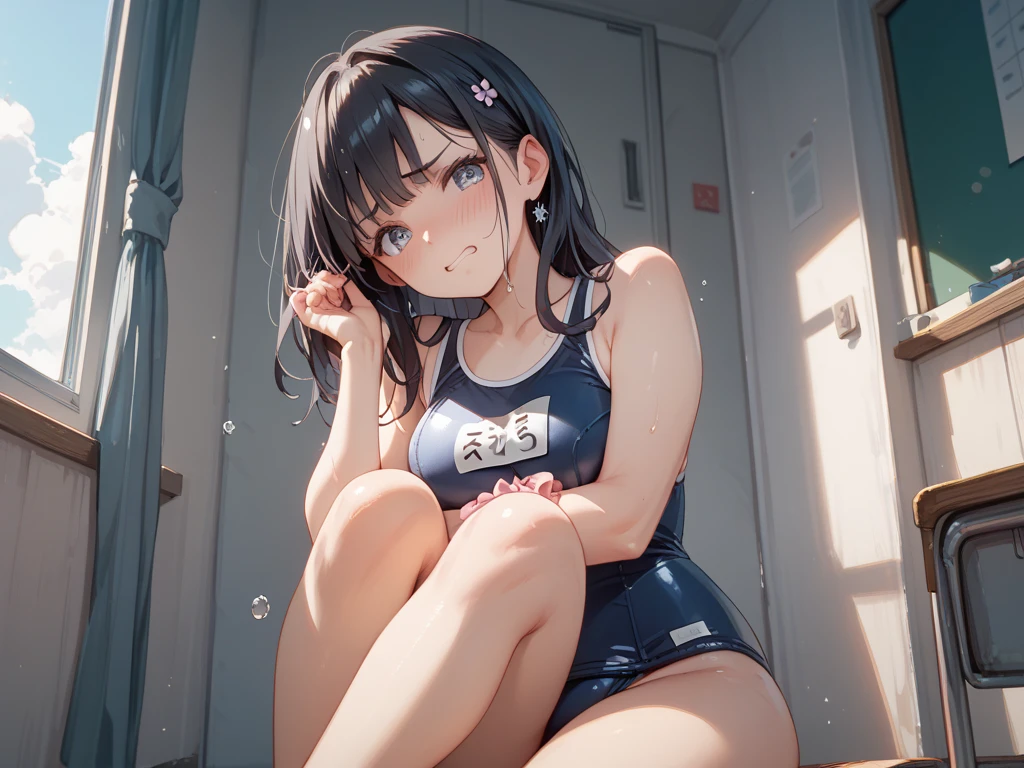 Girl, tight school sportswear, small, big attributes, , small breasts, cute kawaii