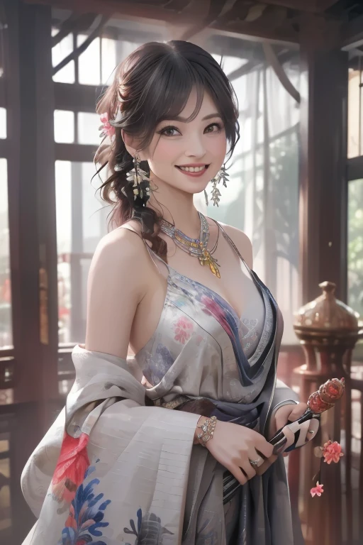 (masterpiece, Highest quality), Intricate details, thin,((暗い夜のOutdoor:1.5)), upperbody, (Looking down:1.5), (Young woman smiling and looking down:1.8), (Crouching), (The light from below gently illuminates the woman&#39;s face.:1.5), The atmosphere is calm and quiet on a summer night.)), ((slim)), beautiful girl, (pink hair:3.8), White skin, (pale purple eyes:1.3), Sharp jawline, lips, (Upper Body:2.0), (smile:1.2), Outdoor,