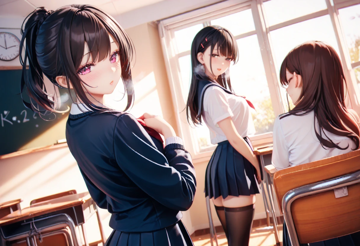 ((Highest quality)), ((masterpiece)), (detailed),Perfect Face,Strong light from the front,With front light,A group of naked junior high school students at school take off their skirts and pants, expose their lower bodies, and spread their legs to show a close-up of their crotches to the camera.,
