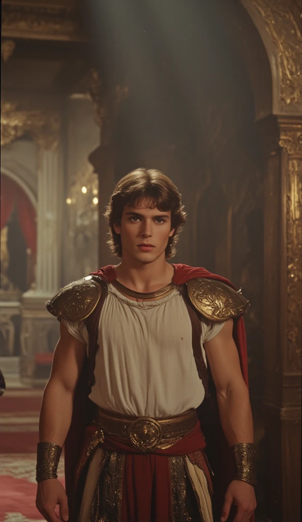 A young man, red hair, European medieval scene, medieval warrior, shirtless, pecs, abs, handsome, attractive boy, European boy, best quality, cinematic, the most handsome boy, strong jaw, harmonious face, focus in the boy, heroic, medieval hero, photo realism, movie scene, Charming prince, pale skin, white skin