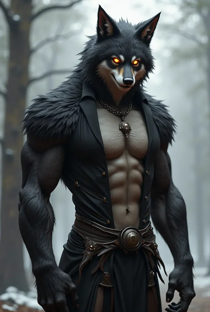 White long haired werewolf , Open kimono , Thin and black body , White belly , White Face , Large bulging crotch , Erect penis, Gentle eyes , lure , Bright Japanese-style room