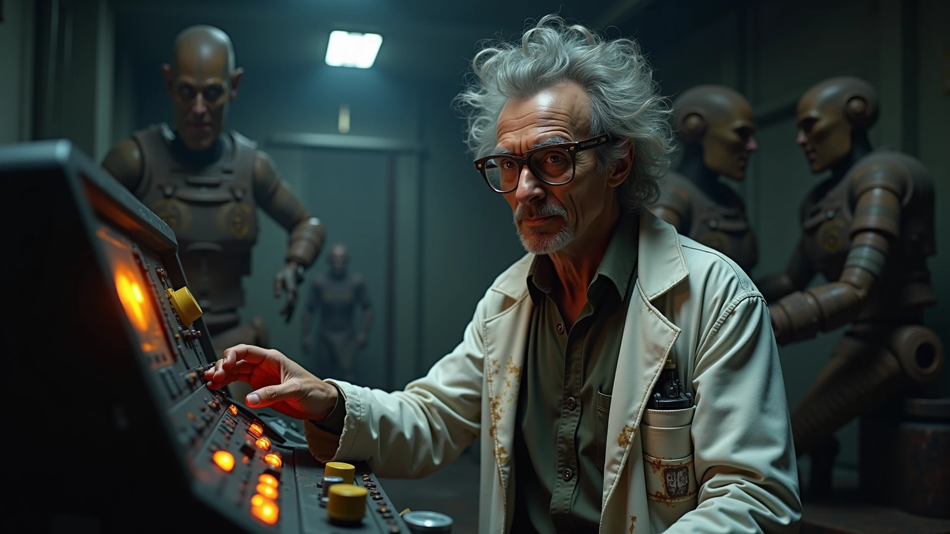 in (medium full shot:3.1) of lot of characters from (Universe of John Carpenter:3.1), inspired by John Carpenter, (with Creepy, Sci-Fi, Fantasy and Horror:2.9) retro sci-fi, Horror movie, ((Cinematic film)), ((Ultra Detailed)), Complex, ((Sharp Focus)), Object Texture, Studio Photo, Complex Details, ((Highly Detailed)), Photo Real Style, ((Hyper-realistic)), High Dynamic Range, ((Realistic Textures)), 8K UHD, Nikon D 850, Kodak Portra 400, Fujifilm XT, 3D rendering