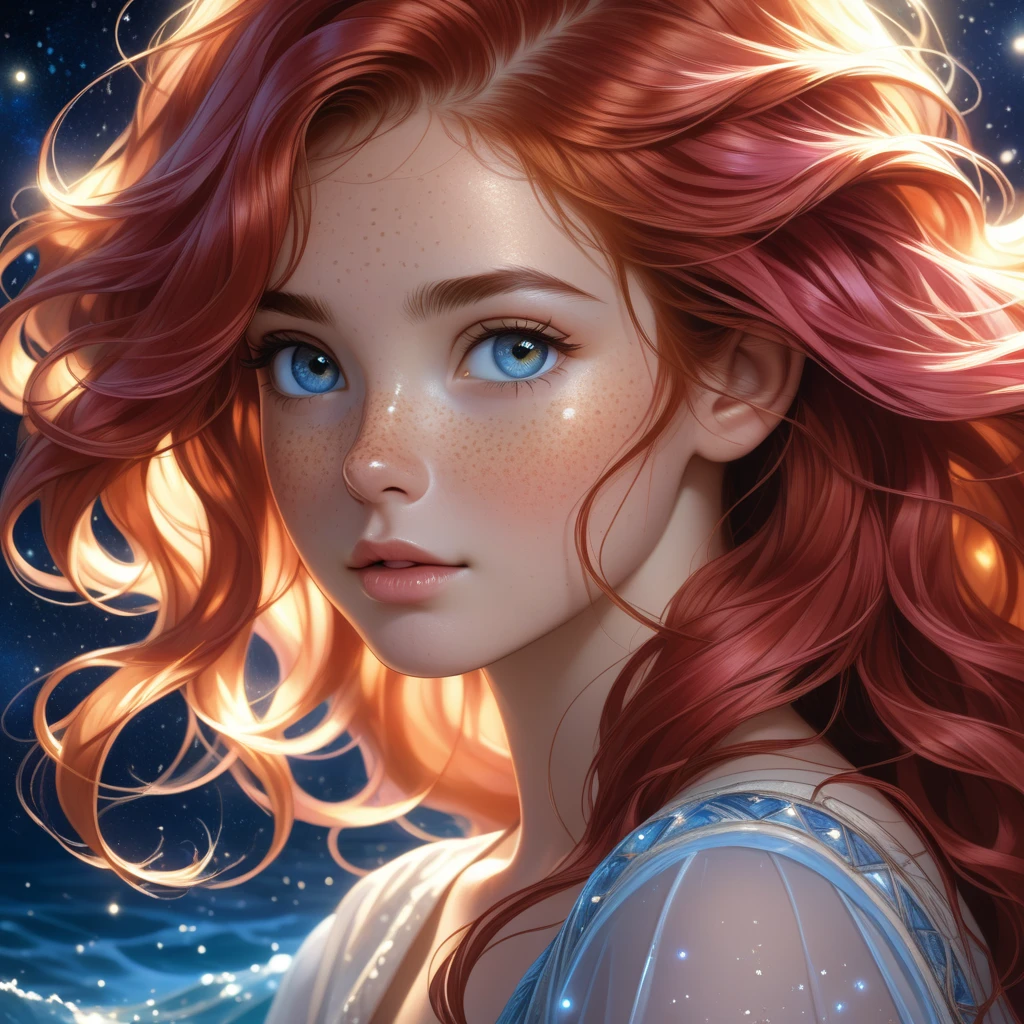 (Highest quality,4K,8k,High resolution,masterpiece:1.2),Very detailed,(Realistic,photoRealistic,photo-Realistic:1.37),Night Sky, Spiritual cosmic beings (Translucent woman:1.5), beautiful, Long Hair, Orange Hair, Straight Hair, 18-year-old, Cybertic, Fantasy, dream-like, Astronomical Diagram, 息を呑むほどbeautiful星空, Mysterious Galaxy, Sparkling constellations, Vivid nebulae, Swirling colors, Shining Moon, Shining Northern Lights, Fascinating Stardust, Otherworldly atmosphere, Heavenly brilliance, Infinite Expansion, Heavenly Beauty, Transcendent Existence, Seductive energy, celestial harmony, Heavenly Silence, Space Serenade, An ethereal whisper, Fascinating space dance, The Graciousness of God, Heavenly brilliance, space magic,