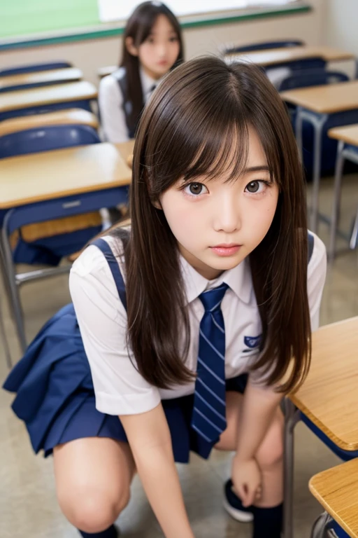 Create an anime-style image set in a bright and cozy library. The scene features two high school students, a boy and a girl, sitting side by side at a wooden desk. The boy is wearing a cutter shirt with a tie and pants, while the girl is dressed in a sailor-style uniform with a skirt. They are sitting side by side, with open books spread out on the desk in front of them, studying together. Both students are holding pens, writing something in their notebooks while looking at the books on the desk. They are smiling and enjoying each other's company. The scene is viewed from the front, showing their faces and the warm, soft light illuminating the space, creating a cheerful and pleasant atmosphere. In the background, large windows reveal a clear summer sky with vibrant blue colors, enhancing the fresh and lively ambiance. The bookshelves filled with books further emphasize the library setting.