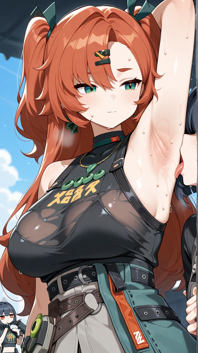 anime girl in a bikini, anime style 4 k, (anime girl), badass anime 8 k, best anime 4k konachan wallpaper, anime style character, top rated on pixiv, seductive anime girl, anime style. 8k, anime girl, an anime girl, anime artstyle, red hair, visible red hair (Best quality, 4k, Masterpiece :1.3), beautiful woman, hyper realistic, 1girl, (droopy breasts, attractive body :1.2), sit-ups :1.1, short red hair: 1.1, (wet rainy, wet by rain, wet body :1.2), ultra-detailed face, detailed lips, detailed eyes, double eyelid, naked, nipple_outline, sensual low-necked dress, open neckline, hanging breasts, side pose, visible curves, pool party, poolside, silver transparent mantle,sunglasses, muscular turned leg, nipple visible, revealing clothing [ 4 k digital art ]!!