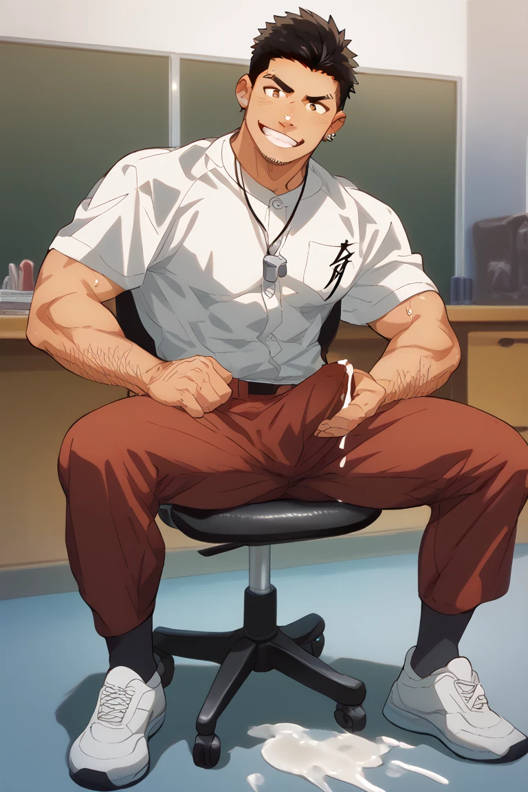 Ultra-detailed illustrations、Ultra-precise expression、masterpiece、Highest quality、ultra High resolution、High resolution、Hiromitsu Takeda Style、White background、Simple Background、sit、whole body、Luxurious sofa、Bulging crotch、Big crotch、White Suit、Black socks、One fat old man、Bald Head、No Face、solo、Vulgar expression、Leather shoes、penis