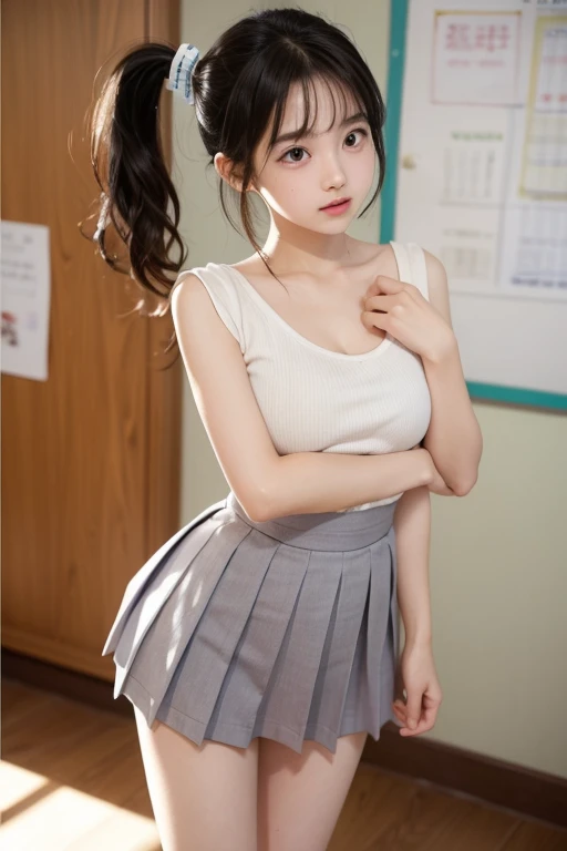 Pleated skirt,knee-high socks,garter belt,dropping breasts,whole body,ass big butt,slender body,very mini short skirt,mini-skirt,super-long hair,cute,extremely gorgeous,humongous breasts,gigantic breasts,extremely large breasts,very miniskirt,small skirt,pink,hair in bun,nurse uniform,hospital