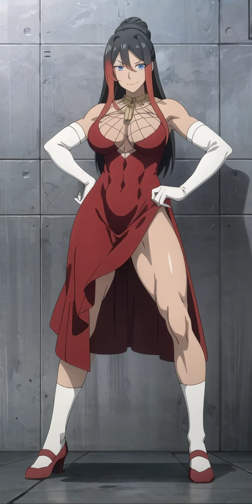 kurenai yuhi, red eyes, thick lips, seductive lipstick, eyeshadow, white translucent dress, (transparent glass corset), thin waist, small waist, wide hips, photorealistic, hyperrealistic