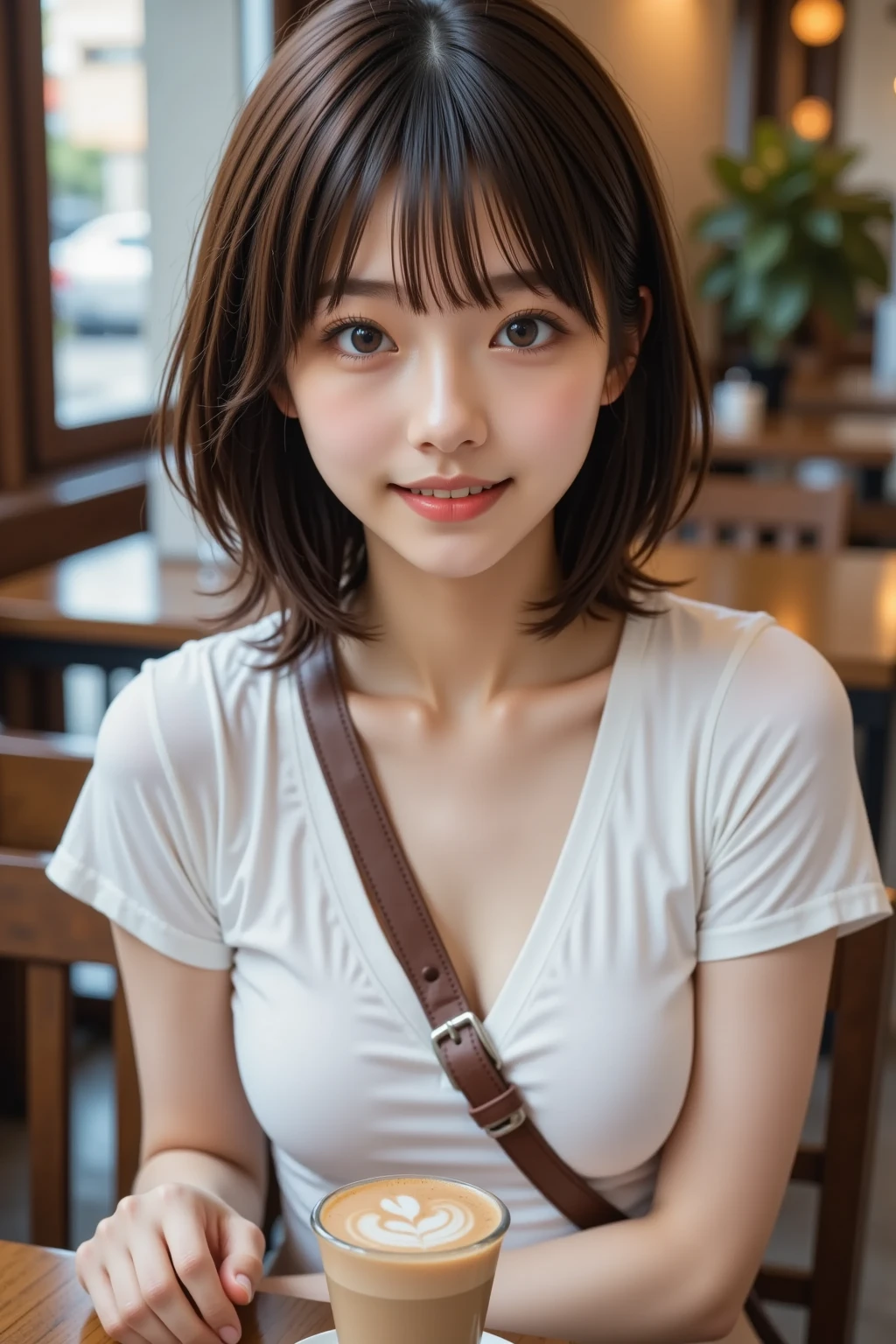one girl, (a beauty girl, delicate girl:1.3), (14 years old, change:1.3),水着
break, Very fine grain definition, (Symmetrical eyes:1.3),
break, (Cafe:1.3), perfectly trimmed fingers,
break, Large Breasts, Brown eyes, Parted bangs, Brown Hair, girl,
break, (Eyes and facial details:1.0),
break, (masterpiece, highest quality, Super detailed, Detailed face, 8k)