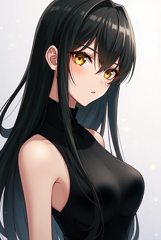 (mieruko:1.3), 1girl, scared, tears, sweat drips, yellow detailed eyes, long black hair, big eyes, (open mouth:0.1), detailed pupils, hdr shadows, (elegant clothes, sleeveless), ((upper body, headpat by a man)).