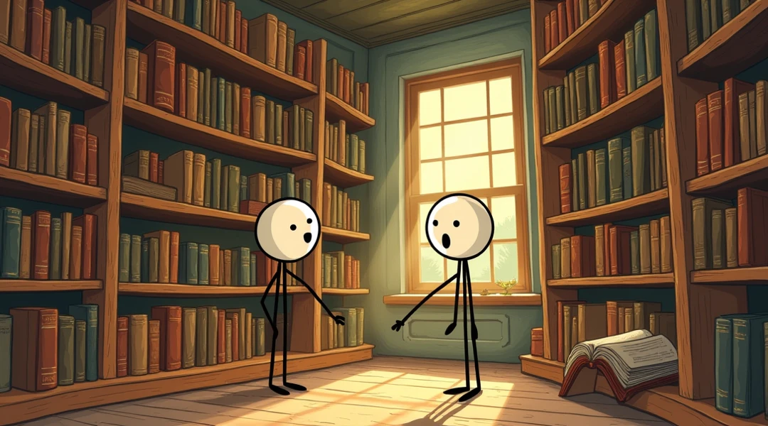  Finn from the Adventure Time cartoon is studying a lot of books with his friend Jake in the reading room, which has a desk and a computer. 