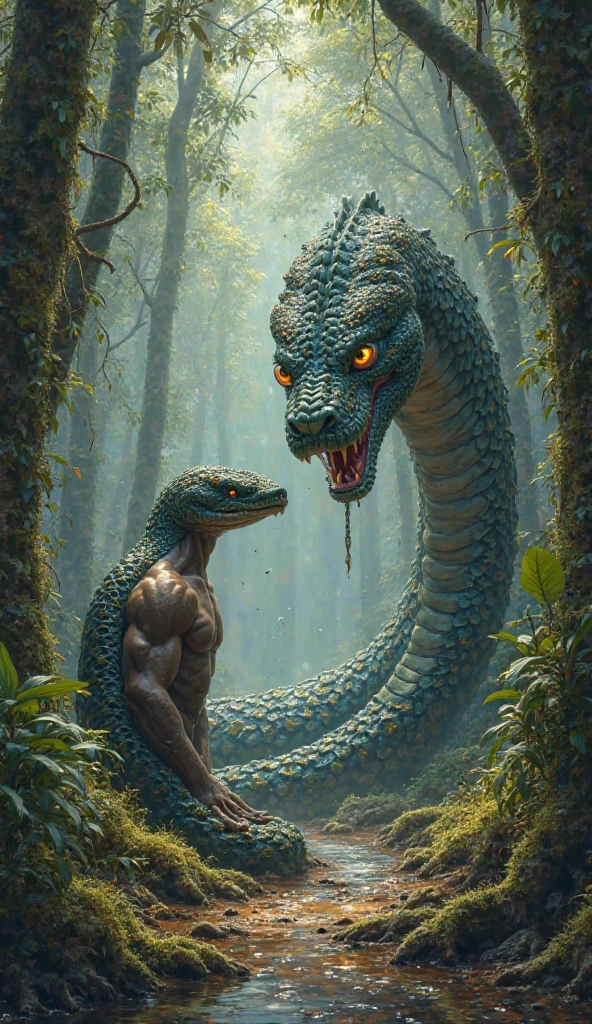 Homem iguana humanoide realista na floresta qualidade realista