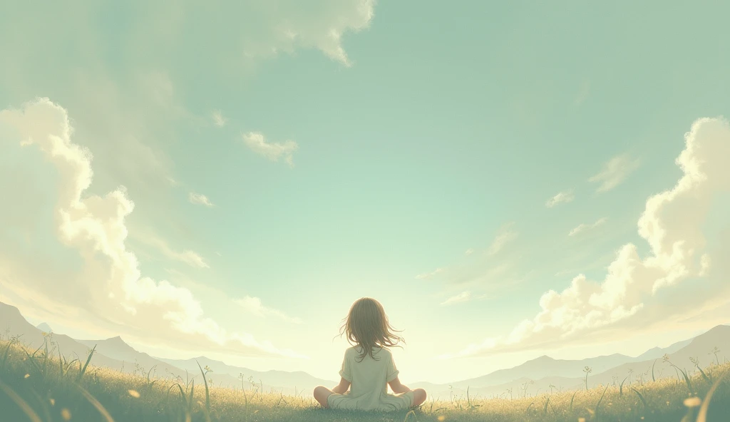 "((Harmonious)) composition, Zen garden meditation, young girl in focus, dramatic clouds casting shadows, rays of light, serene and tranquil atmosphere"