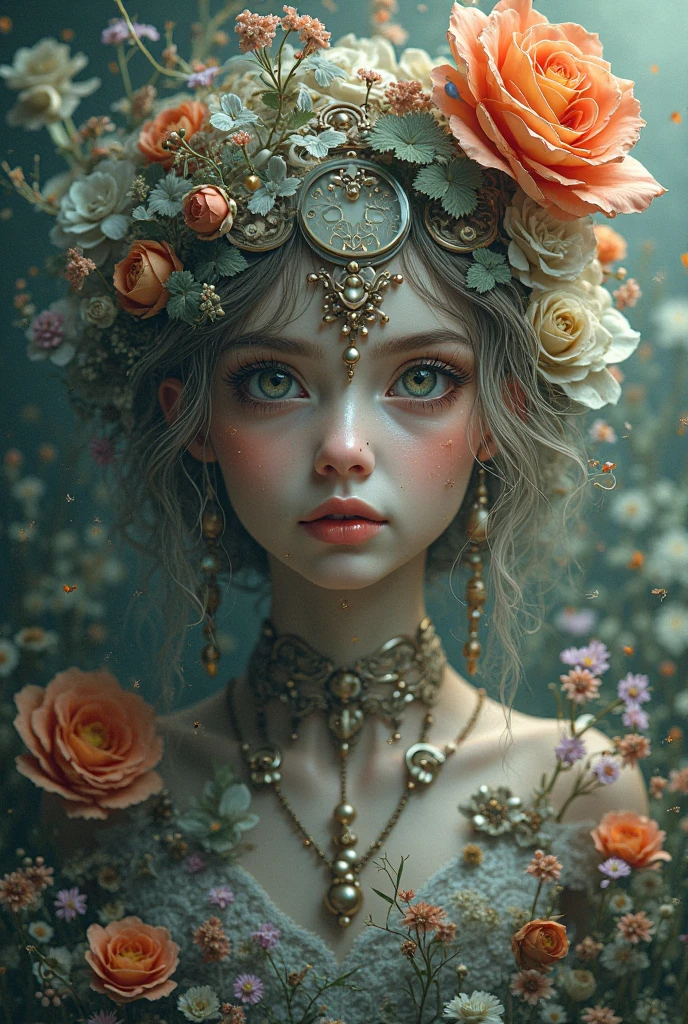 Cute maiden queen of flowers intricate details insanely artwork Wooden painted, 3D effect ultra-detailed intricate insanely, Heart, museum room, green eyes, Carved in wood, painted with bright colors., indie film screencap, dramatic angle, , found footage, (steampunk), (cyberpunk aesthetic), (retrofuturism, atompunk), heroic proportions, window behind,