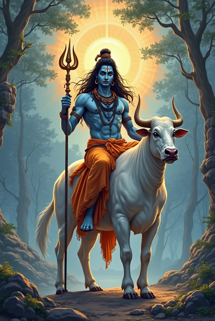 Mahadev hindu god with ox and trishul in forest video