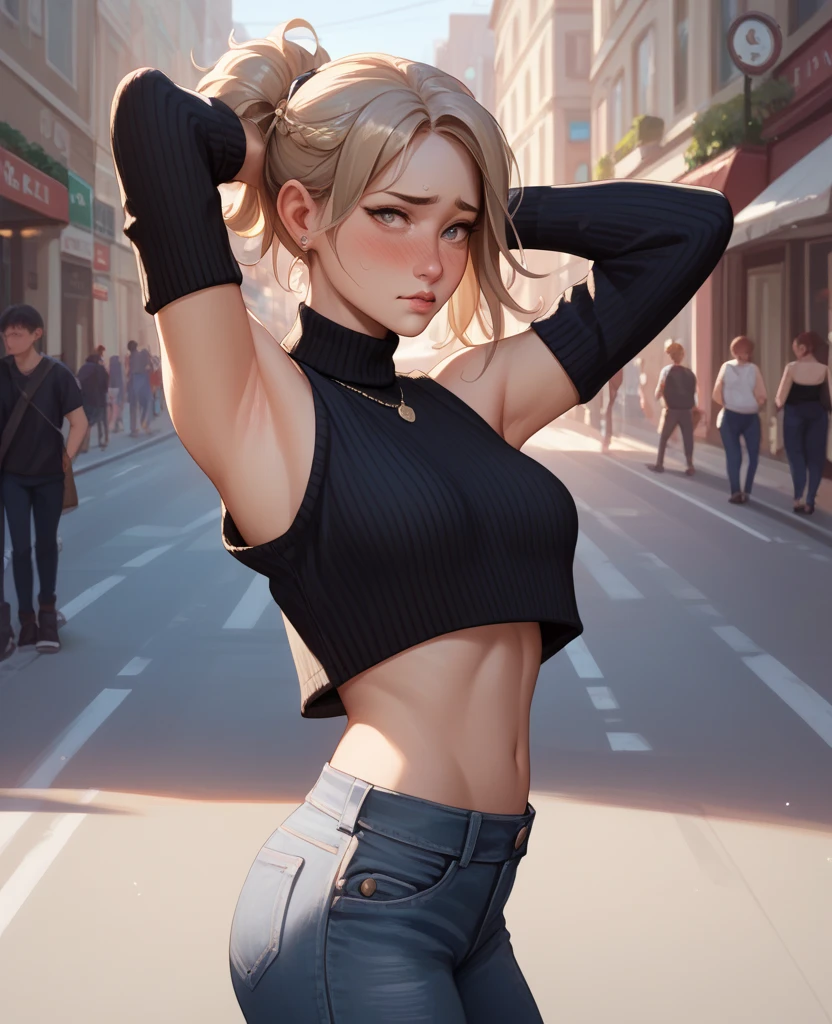 (masterpiece, realistic:1.3), (extremely intricate:1.2), (photorealistic:1.4), (extremely delicate), (ultra realistic:1.3), (cowboy shot:1.2), (modelshoot style), hyperrealistic photography, extremely detailed CG unity 8k wallpaper, UHD, HDR, RAW photo, dslr, hyperrealistic 3d render, 
Splendid, hyperrealism oil painting, Cardigan, chinos, Artist, Average Height, Narrow Hips, Square Face, Tan Skin, Dark Brown Hair, Blue Eyes with Green Flecks, Long Nose, Full Lips, Prominent Chin, Shoulder-Length Hair, Coarse Hair, Layered Bob, firm breasts, Drop earrings, golden cream lipstick, Dancing carefree on a rooftop with a cityscape,
Seated on a stone bench in a sun-drenched garden, she reads a book, her mind immersed in another world,
Whimsical treehouse village nestled in a dense forest,
<lora:simplePointedToeHeelswithoutStrap:0.4>, beautylegs, slim legs, long legs, high heels, <lora:edg_swedishDollLikeness:0.7>, beautiful edgSwedish_woman, perfect edgSwedish_face, perfect edgSwedish_body,