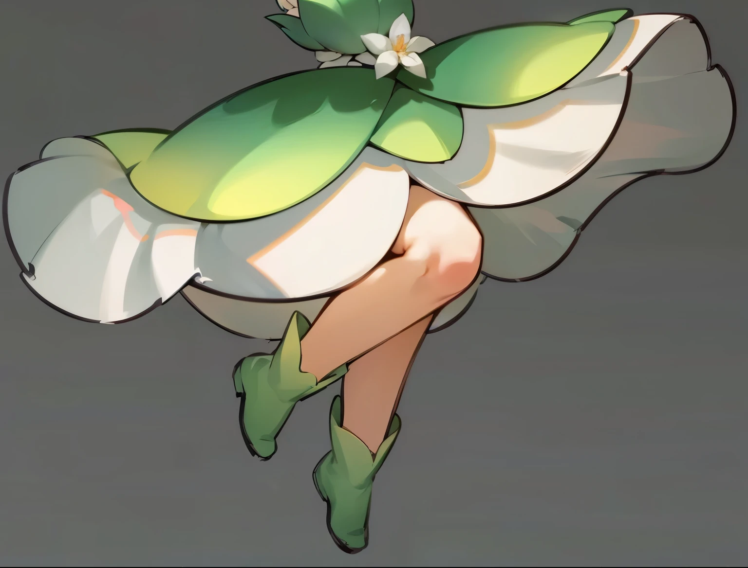 Anime girl lying face down with a flower in hand, melting into lilligant, elf girl wearing a flower suit, picking up a flower, lewd vegetation, the non-binary deity of spring, giant art, sakura petals around her, highly detailed exquisite fanart, sitting with flowers, a ramlethal boyfriend, detailed legs-up shot, full hd realistic,  with professional traits