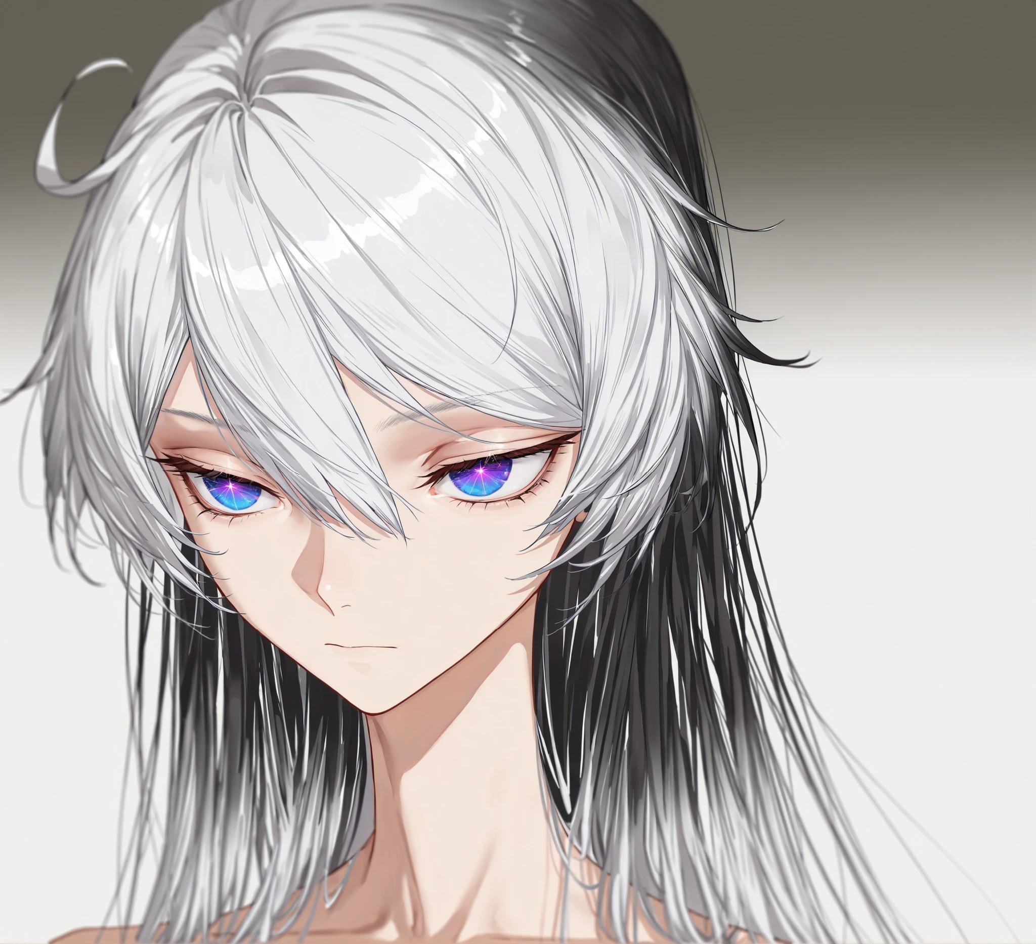 masterpiece, best quality, amazing quality, very aesthetic, high resolution, ultra-detailed, absurdres, (hands:-0.33),
1girl, solo, (quarter shot, close-up shot:1.19), (KianaHi3, Fol005, Kia_Hof:0.22), narrow eyes, expressionless, (white hair:0.86), very long hair, (gradient hair, multicolored hair, black hair:1.13), two-tone hair, ,blue eyes, purple eyes, cosmic eyes, kiana kaslana, bright eyes, tsurime,
BREAK, depth of field, volumetric lighting