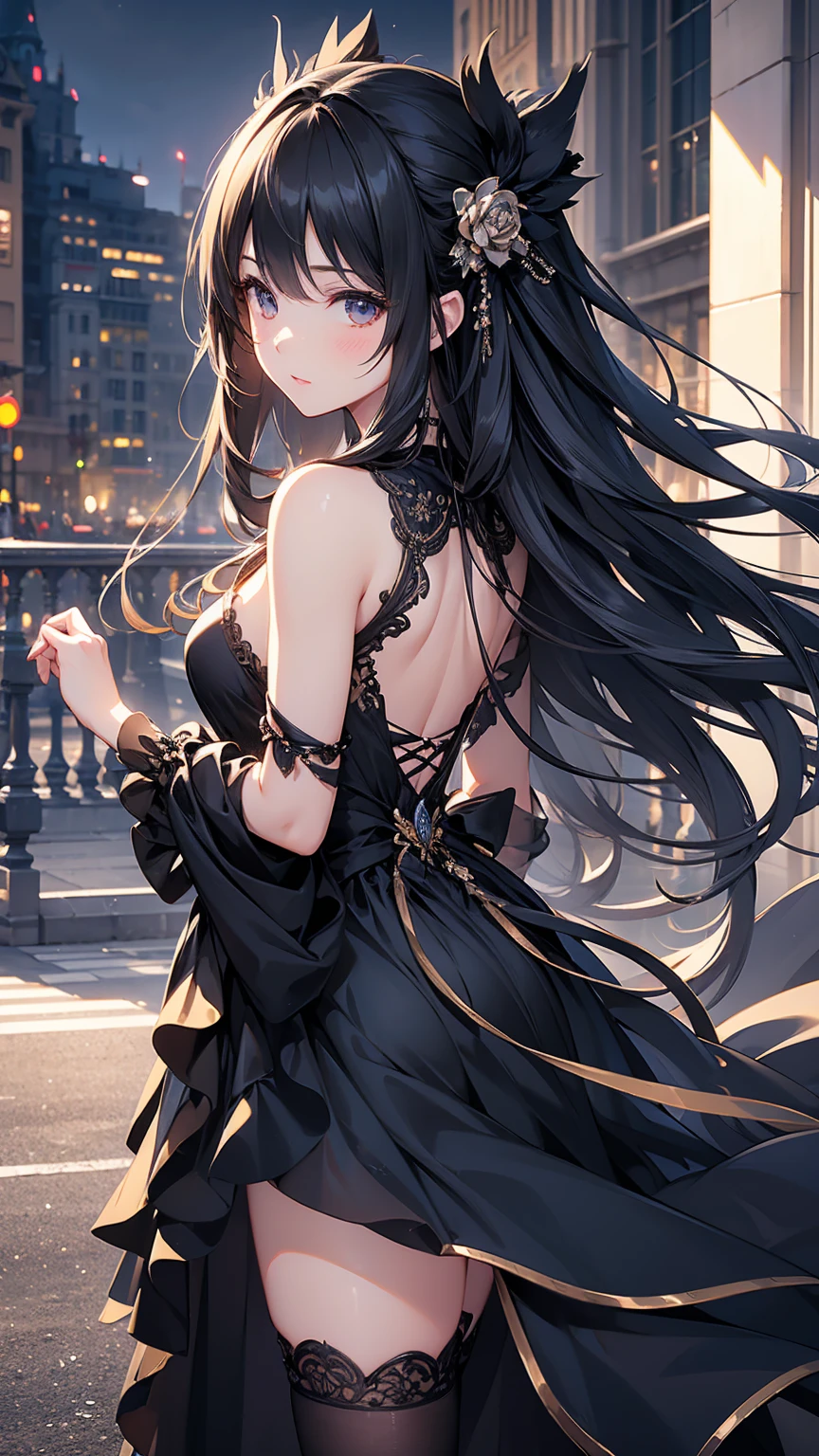 rooftop, sunset, 1 girl, elegant, beautiful, clouds, masterpiece, best effects, dancing, close up