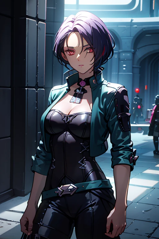 photorealistic, (4k), depth of field, (Masterpiece), (realistic skin texture), extremely detailed, intricate, hyper detailed, high resolution, professional photography, , depth of field, sharp detail, best quality, , 1girl, solo, <lora:dolce_synduality_noir:0.84>, dolce_synduality_noir, purple hair, green eyes, , , , ,