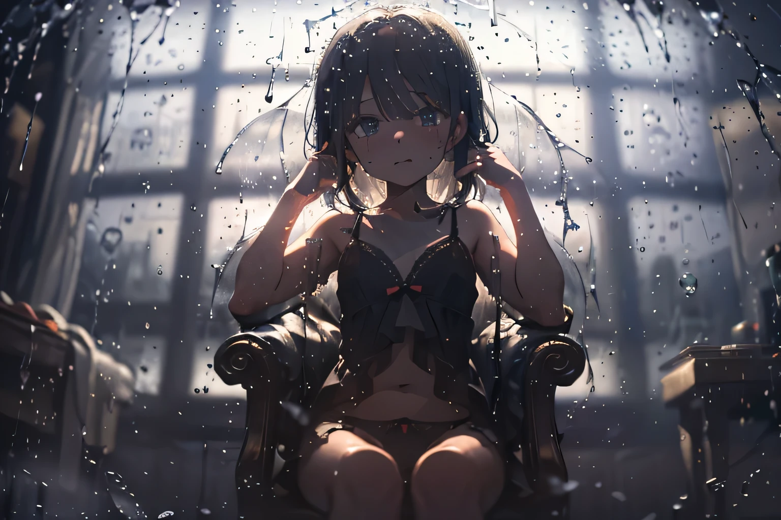 1girl,5 year old little beautiful girl,Brown-skinned,Black eyes,A dark-haired,Girl on the bed,precious metal ornaments,Use your hands to spread your legs wide open and show your crotch.,very messy short hair,maikurobikini,Hollow look,My whole body is drenched in sweat,Full body painting,red blush,Poor body,Wet crotch,knee high socks,,,,,,,,,,,,,,,,,,,