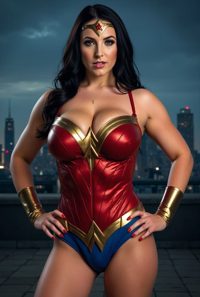 Arte Oficial, Unity 8k papel de parede, ultra detalhado, Beautiful and Aesthetic, Beautiful, master part, best quality, (BBW MILF), (18 years old) , (Zemaranhar, mandala, emaranhado, emaranhar), 1GIRL, (Wonder Woman), rabo de cavalo loiro, olhos azuis, pequeno, capa vermelha, saia vermelha, Botas vermelhas, tampo azul, seios grandes, Clavicle exposed, exposed neck, cintura exposta, Voando acima da paisagem urbana, gota de suor, Desviando o olhar, Cyberpunk, adicionar_detalhe, Wonder Woman, tempestade, epic scene,Detalhes complexos, hiper sexualizada, Hiper provocativo, , Sorriso, hiper ta, mamilos eretos, Cameltoe completo, Hiperresolución, sardas cheias, thick, juicy lips, Olhos grandes, roupas mal reveladoras, mamilo exposto, expor pelos pubianos