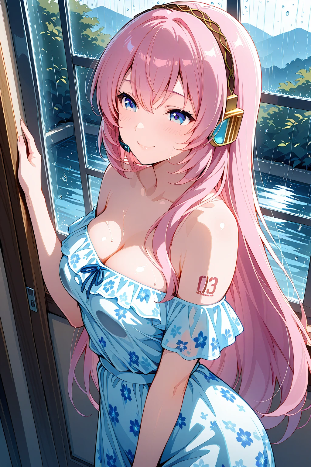 ultra-detailed, ((one girl)), (pale skin:1.3), in pastel colors gyaru, (heavy makeup), hyper detailed, absurdres, 8K, Beautiful Face, (Laugh shyly), ((teasing smile:1.8)), ((Wink:1.7)), (Laugh with your mouth wide open),((Tilt your face:1.6)), View your viewers, ((Bright red cheeks:1.6)),Glossy Red Lips, ((Big Breasts:1.5)), (show off breast), ((undressing)), noon, on the train, (Brighten your face), ((Anime style background)),masterpiece, Highest quality, so beautiful,Latest, Complex details, (Pink long nails), (nail art), (ring),(bracelet), (Floral Choker),AI-generated, Complex,High resolution, Highest quality, super high quality,3D Images、3D Images,One person,Pastel pink long hair,(High Ponytail), (wavy hair:1.3), Pastel anime woman posing for a photo, ((Fine grain、blue eyes、glowing eyes:1.4)), (Squint your eyes:1.1),a hyperRealistic , hyperRealistic , Realistic,Anime woman with long pastel pink hair, Smooth anime CG art, A girl in a gorgeous pastel-colored kimono, ((Pastel-colored furisode)),(Pink large floral pattern), Long flower hair ornament,Floral Earrings,Mature Body, tall,Narrow waist, ((Sit in the seat)), ((leaning forward:1.6)), ((hand between legs:1.5)), (from above), (front view),