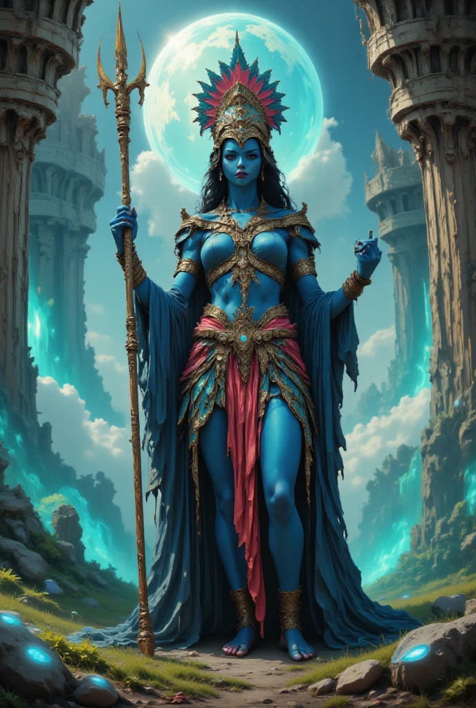 anime aestetics, anime scenery, huge cave, ancient monument standing in the center, statue of the goddes of fertility, old statue, covered in moss, curvy figure, cave vovered with different kinds of krystals, saphires, amethists, rubies, dim light, shiny crustals, mystic atmosphere, beautiful shine, a lot of colours, dnd, heroic fantasy, from above, wide shot, perspective, atmospheric perspective, 4K, 8k, highres, best quality, super detail, award winning, masterpiece