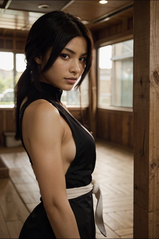 (41k4:0.65), masterpiece, Best Quality, 8K, Raw photo, (wearing maid uniform:1.5), top-notch quality, masterpiece, (kneeling in front of viewer:1.5), (arms behind back:1.5), solo, (1 pretty Japanese girl), (wearing black stockings:1.2), exceptionally detailed RAW color photo, professional-grade photograph, (Realistic, Photorealistic:1.37), (highly detailed skin:1.2), Ultra-high resolution, (lens 50mm), (masterpiece, top-quality:1.3), (hyper realistic:1.35), (Photorealistic:1.45), (Realistic:1.4), (looking at viewer:1.4), (facing viewer:1.5), (1 beautiful girl), 21 years old, Japanese idol, supermodel, pale skin, (slim:1.3), (slim body:1.25), (slender body:1.25), (narrow waist:1.25), pretty face, (large breasts:1.15), (deep cleavage:1.2), gravure idol