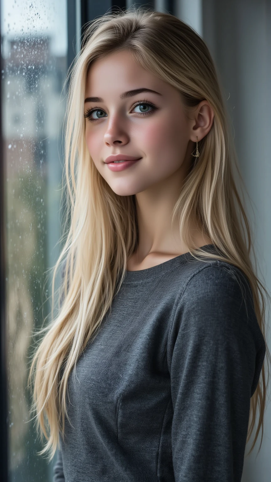 a beautiful woman with long blonde hair, tight shirt, wearing tight shirt, brown eyes, soft light from the side, beautiful blonde girl, Sexy girl, 2 4 year old female model, attractive girl, Blonde Goddess, blonde girl, white sweater, sexy look, with natural light backdrop, white top, tight clothing, dark eyes, (Best quality, 8k, 32k, masterpiece, UHD: 1.2), full head, face focus, simple background, from above, looking at the viewer, ultrarealistic photo, realist, real life