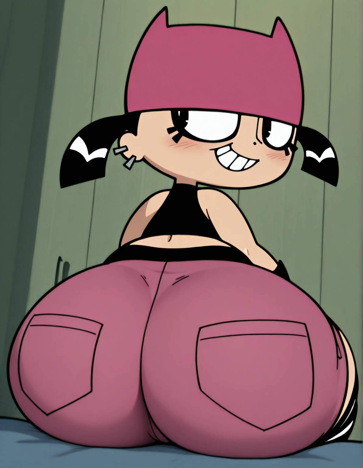 score_9_above, score_8_above, score_7_above, high quality, 1 girl, Alone, Tootie, black fur, two tails, suspenders, hair band, glasses, , smiling, classroom, spread pussy, vagina, legs open, Chibi, Ahegao, naked, masturbating, small girl, back, showing the poto, again