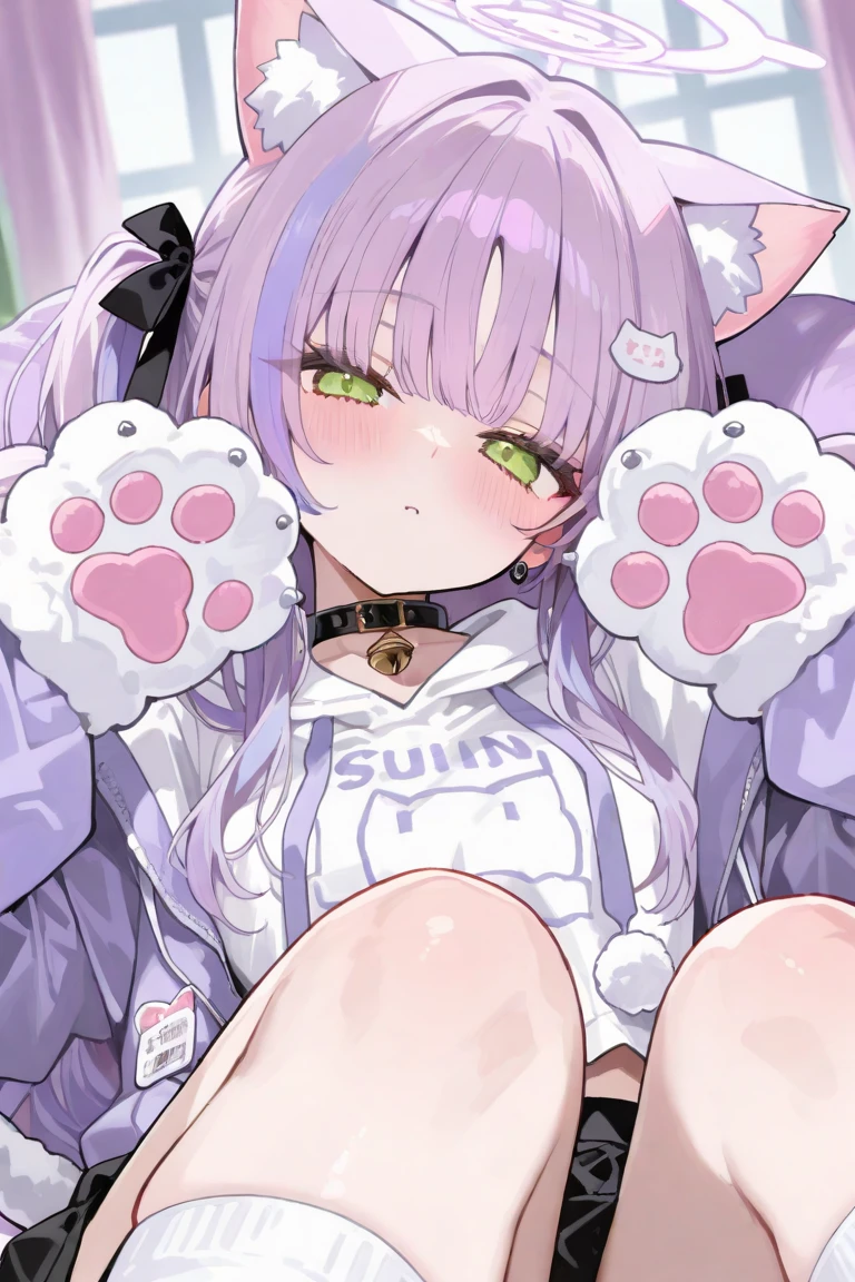 1cute Neko girl, C-Cup Breasts, silver Hair, purple eyes, perfect face, only wearing long T-shirt, embarrassed, extremely horny
