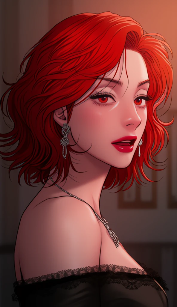 gorgeous woman, red hair, pixie cut