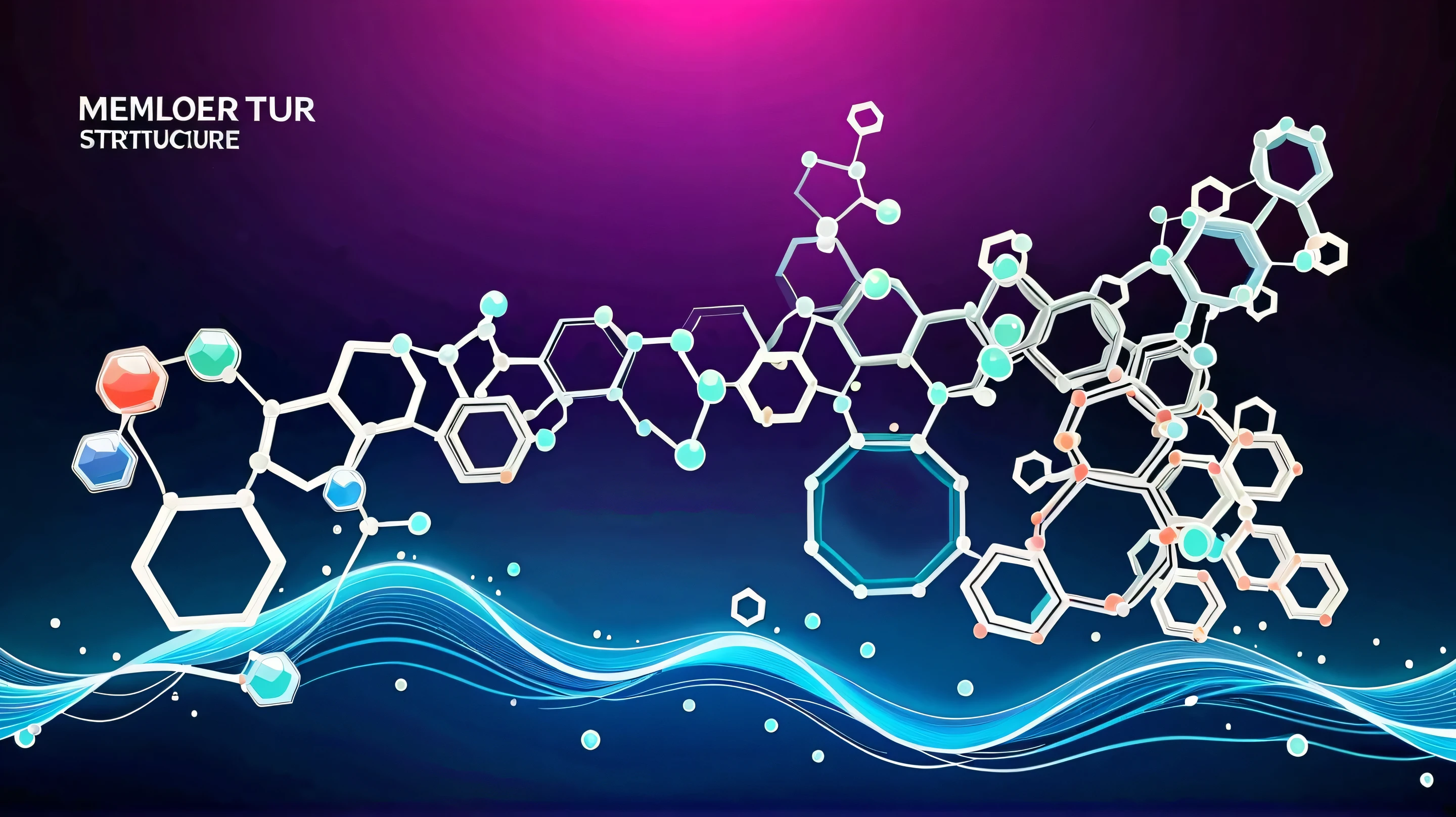 Modern molecular structure with hexagons,Molecular structure of luminescent particles and waves。medicine、Chemical、and technical background design