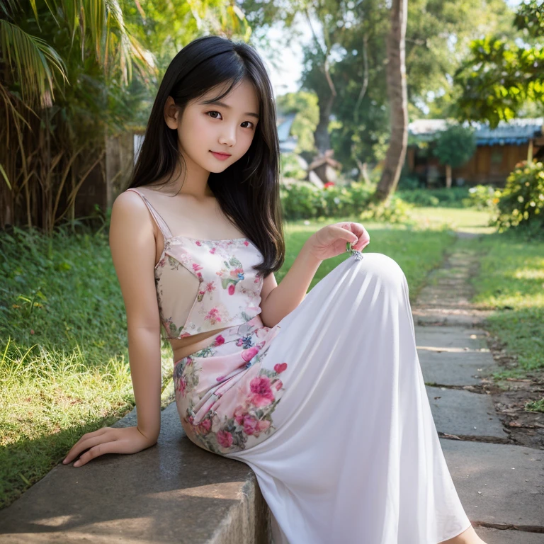 Hot summer，Woman in summer dress，Height 1.8 meters，Tall，Nice hairstyle，Barefoot，Eye makeup，perfect bodies，Wow the audience