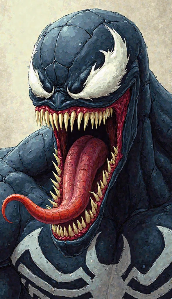 upper body painting of a Venom Symbiote with sharp teeth, George Condo Style, horror(theme), <lora:MBTDF xl-000002:0.9>