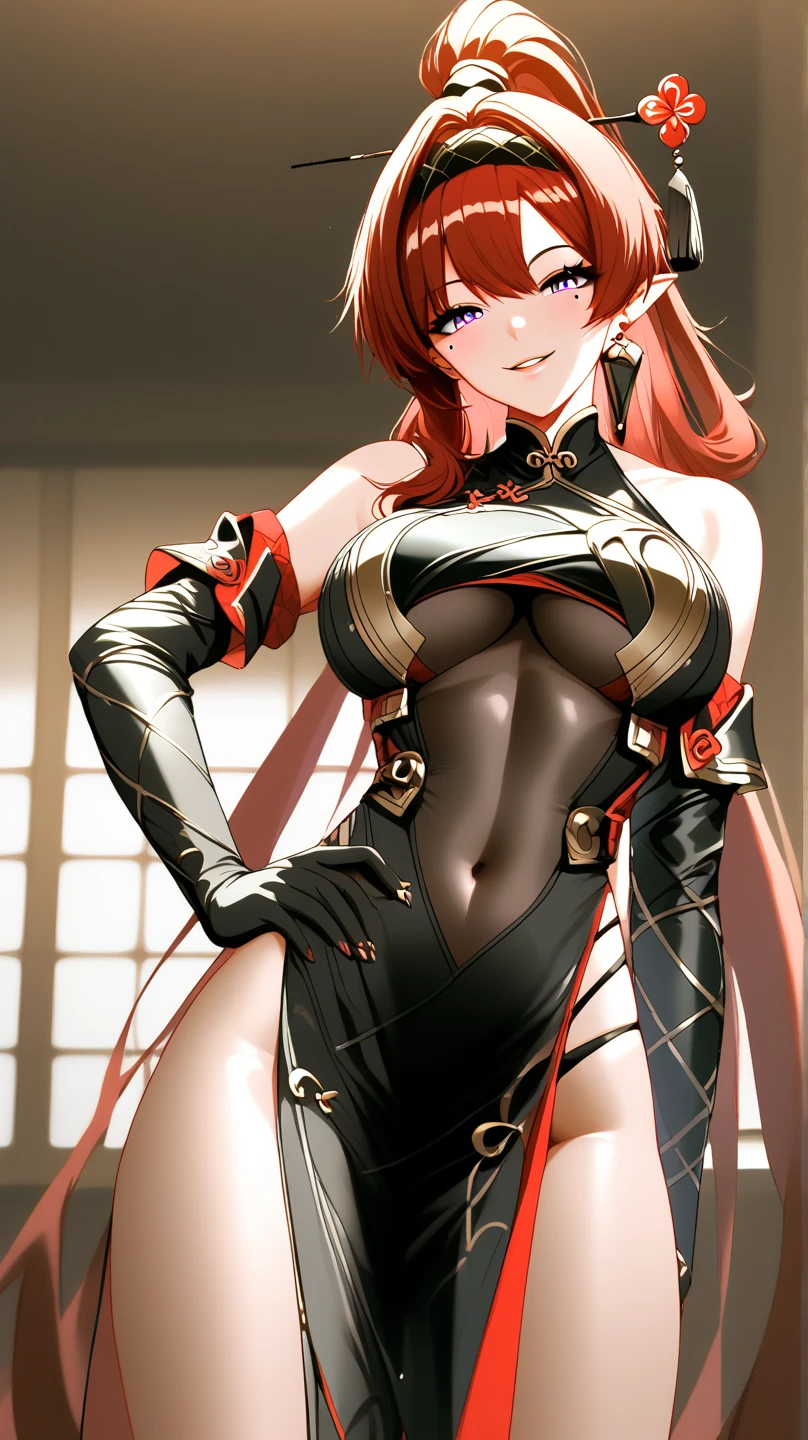 yinlin、Waist-length hair tied in a high ponytail、sp、Cowboy Shot、