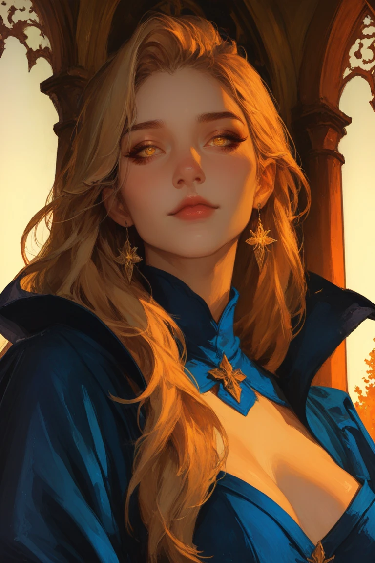 8K, (best quality:1.3), (masterpiece:1.3), (detailed:1.2), distinct image, (portrait), ((photogenic, rule of thirds)), RAW photo, (realistic art style:1.2)
(Photorealistic Natural Human Body), sharp focus, deep colors, deep shadows
BREAK
Solo, looking at viewer, impressive expression, Column body, ((Wide-rooted breast)), Wide Forehead face, Blunt Bangs Dark Honey Blonde hairs, Pearl eyes, Witch/Wizard costume,
natural volumetric lighting,