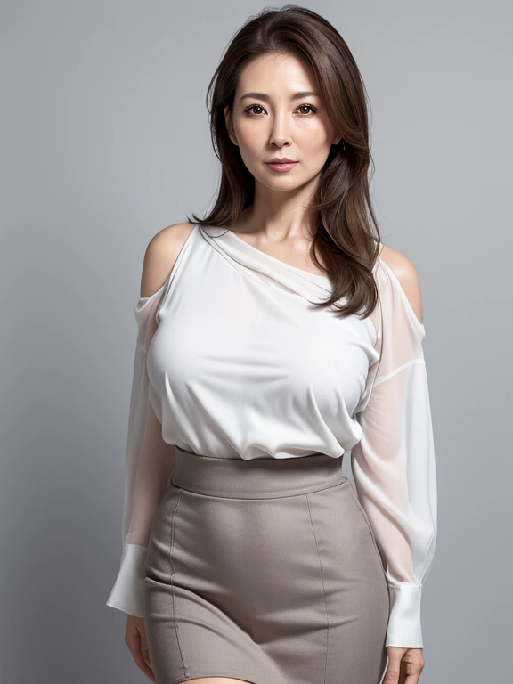 ((Highest quality)), ((8K)), ((masterpiece: 1.3)), (Perfect appearance), (Photorealism: 1.6), (JMA), (KE), (City street corner), (歩く1人のJapanese Mature), (Sidewalk in an office district), (Detailed Background), (Full body portrait), (60 years old, Japanese Mature), ((Realistic skin texture)), (Fine wrinkles all over the skin), (Dullness), (Facial wrinkles), (Wrinkles around the eyes), double eyelid, Tear bags under the eyelids, Calm expression, Straight Long Hair, (Soft fabric sash blouse), BREAK(Pale beige slit skirt),BREAK ハイヒール,