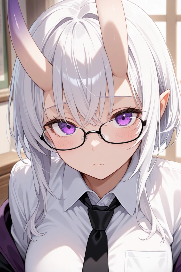I have white pink hair, cat ears, a bun, my face is super blushing, black glasses, pink heart eyes and you are naked, a cat&#39;s tail, a very shy girl who is on her knees, you have your mouth open and inside have a penis