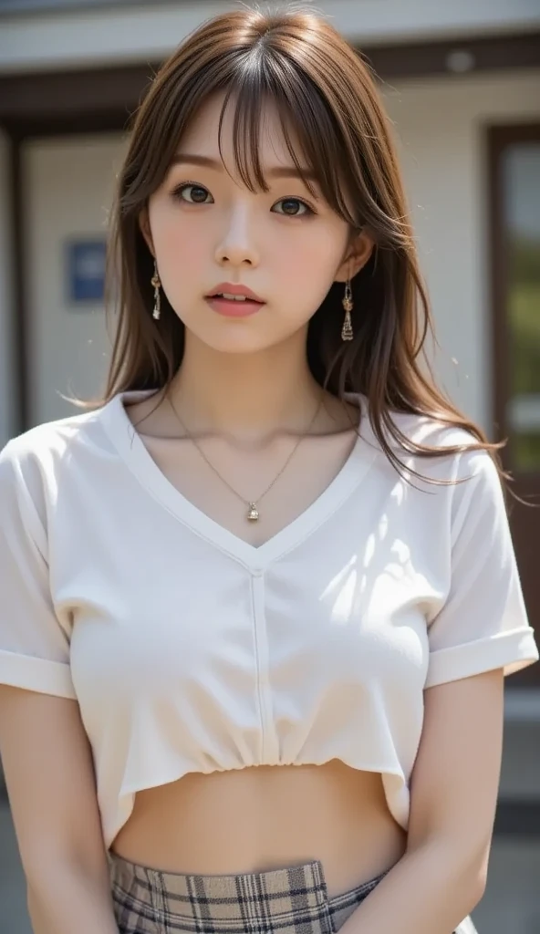 ​masterpiece、Top image quality:1.2、((beautiful young woman with))、Transparent skin:1.2、{A slight smil}、(kawaii)、Short sleeve knit、luxury hotel、depth of fields