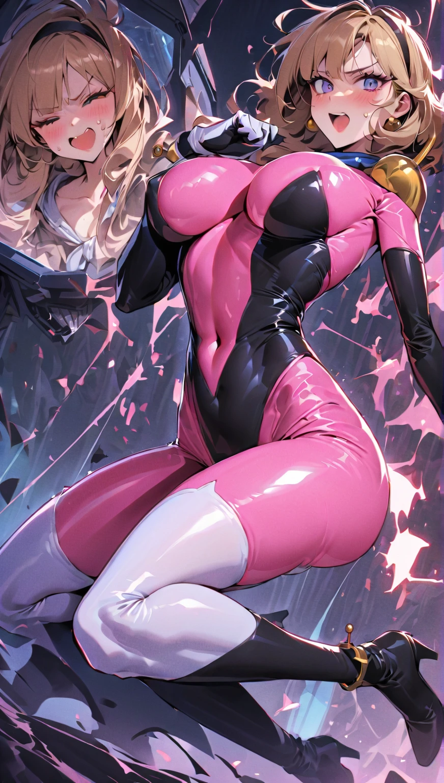 Margot Robie, Barbie pink, Dc Comics, dressed as a Barbie version of power girl, by Adam Hughes, (sexy), eating an ice cream cone, flying, eyes closed extacy
