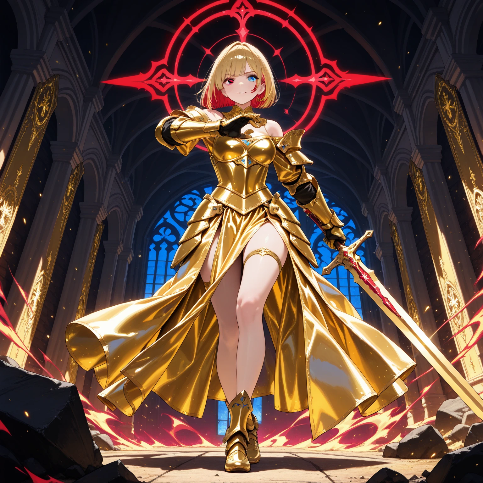 woman with sword, Nero Claudius, Yu-No, Rin, Fate/EXTELLA, cosplay, she has a sword portrait, long curly, blonde, flower frame, decorative panel, abstract art, by Alphonse Mucha (masterpiece, highest quality, high resolution: 1.4), detail, intricate details, 4K, color splash, line art Fibonacci
