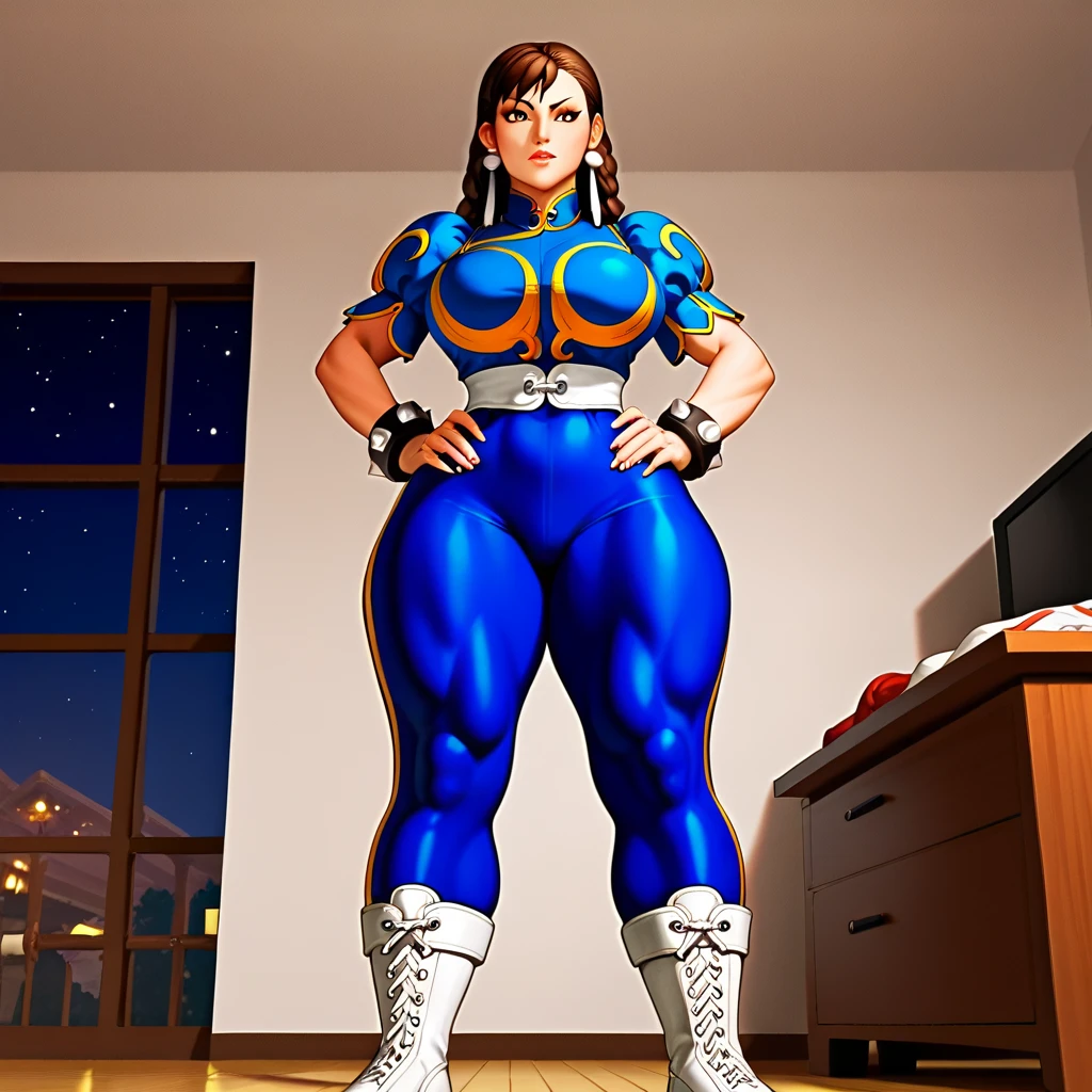 ((masterpiece)),(((best quality))), ((full body view)) ((native american girl)) mature face, defined cheekbones, high cheekbones, illustration, native girl, muscular, ((detailed face:1.4)) beautiful woman, (Fringe clothing:1.4), (thick fur leg warmers:1.6), (beaded moccasins:1.4) (ribbon dresses:1.3) , shiny skin, scribbles and marks,(puffy lips:1.4) , rough sketches, gigantic breasts, 8k,16k, (simple background, white background: 1.3) white and blue color palette, brown legs, brown arms, brown face, ((((huge muscles))))
