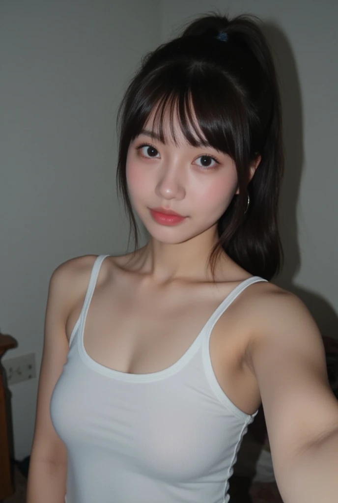  (masterpiece, top quality, best quality,1girls,Korean, beautiful face, smile, long hair, 19 years old, Tank top, ((Light grey straight dress:1.1)), White shoes, hills, full body view, sunset，Bangs to eyebrows、Beautiful brown hair、Beautiful and delicate eyes、Brown eyes、Raise an eyebrow、Bangs to eyebrows、Beautiful brown hair、Beautiful and delicate eyes、Brown eyes、Raise an eyebrow、High Nose、Small nostril、Little mouth、Tempting lips、Mouth slightly open、Beautiful breasts、Full body、Oval face,Phoenix Eyes，Eyebrow， Double eyelids, Long eyelashes, A faint smile, full-body shot:1.2，She has a pair of eyes as clear as water，Eyebrows are like distant mountains，Creamy skin，Lips like cherry blossoms。Her beauty is not only in appearance，It&#39;s more about her fragile yet tenacious temperament，Like a hibiscus flower swaying in the wind，It's pitiful， A faint smile, full-body shot:1.2，