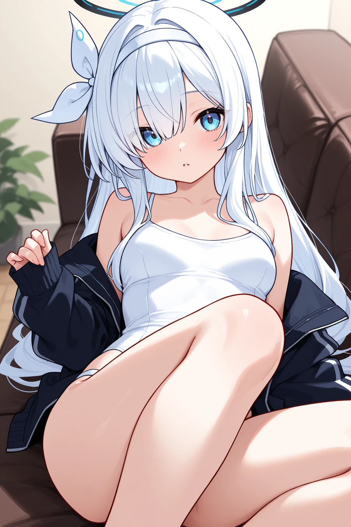 score_9, score_8_superior, score_7_superior, masterpiece, best quality, absurdres, high_fidelity, vibrant, sauce_anime, (rating_explicit:1.2), White haired cat ear girl, Straight, Viewer Perspective, Reaching out, Lying down, Adorable, pretty embarrassing,, Sailor suit, white panties, nipples, Cat's Tail, underboob, cowboy shot