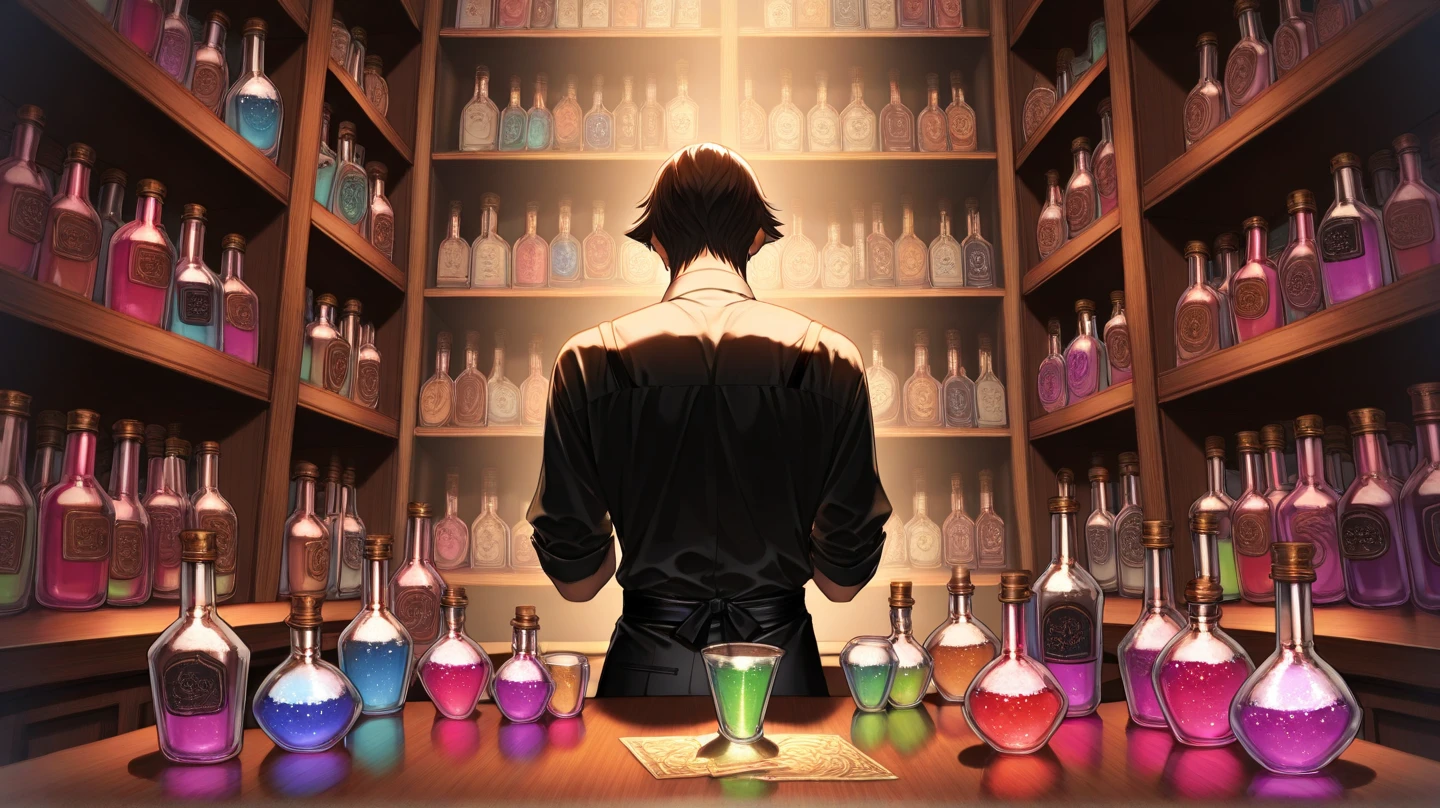 a handsome wizard man standing in a library, blondy wizard, beautiful green eyes, liquid medicine on the wood desk, desk, Bookcase, infinite celestial library, illustrated novel, handsome prince, dignified aristocrat, novel cover, aristocratic appearance, epic light novel cover art, an arcane wizard casting a spell, he is in a alchemist lab, fantasy art style, alchemist library background, thin young male alchemist