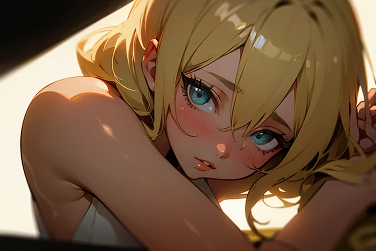 ((Лучшее качество)), ((шедевр)), (подробный), solo, artoria pendragon, blonde hair, (((seductive look))), cum in mouth, nipples, ((half body)), from below viewe, look at viewer, sexy, erotic