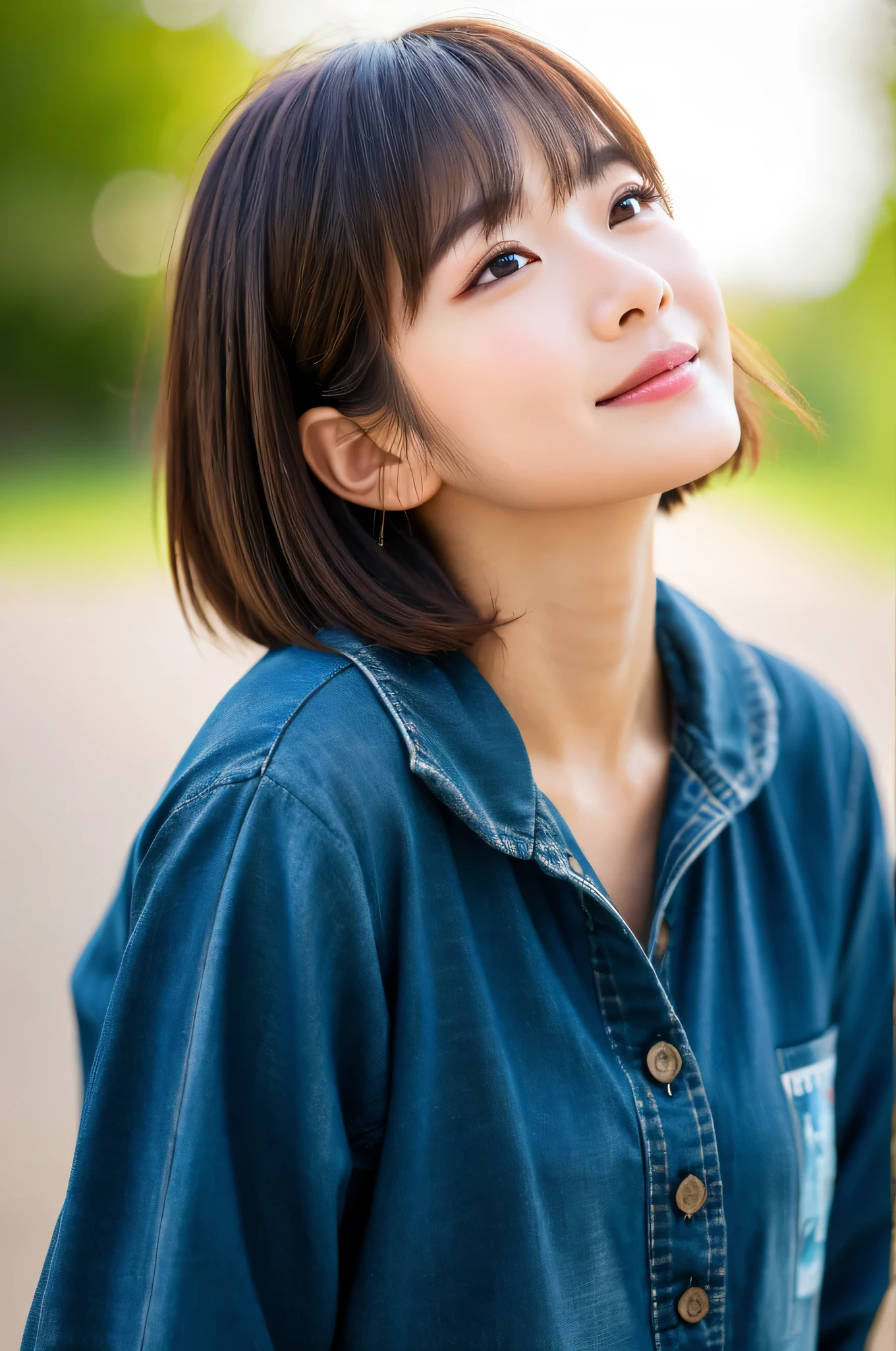 1 girl, Depth of the bounds written, first person perspective, f/1.8, 135mm, nikon, Uhd, retina, masterpiece, Accurate, anatomically correct, rough skin, advanced details, Super detailed, high quality, 最high quality, High resolution, 1080p, hd, 4k, 8k,short hair,smile